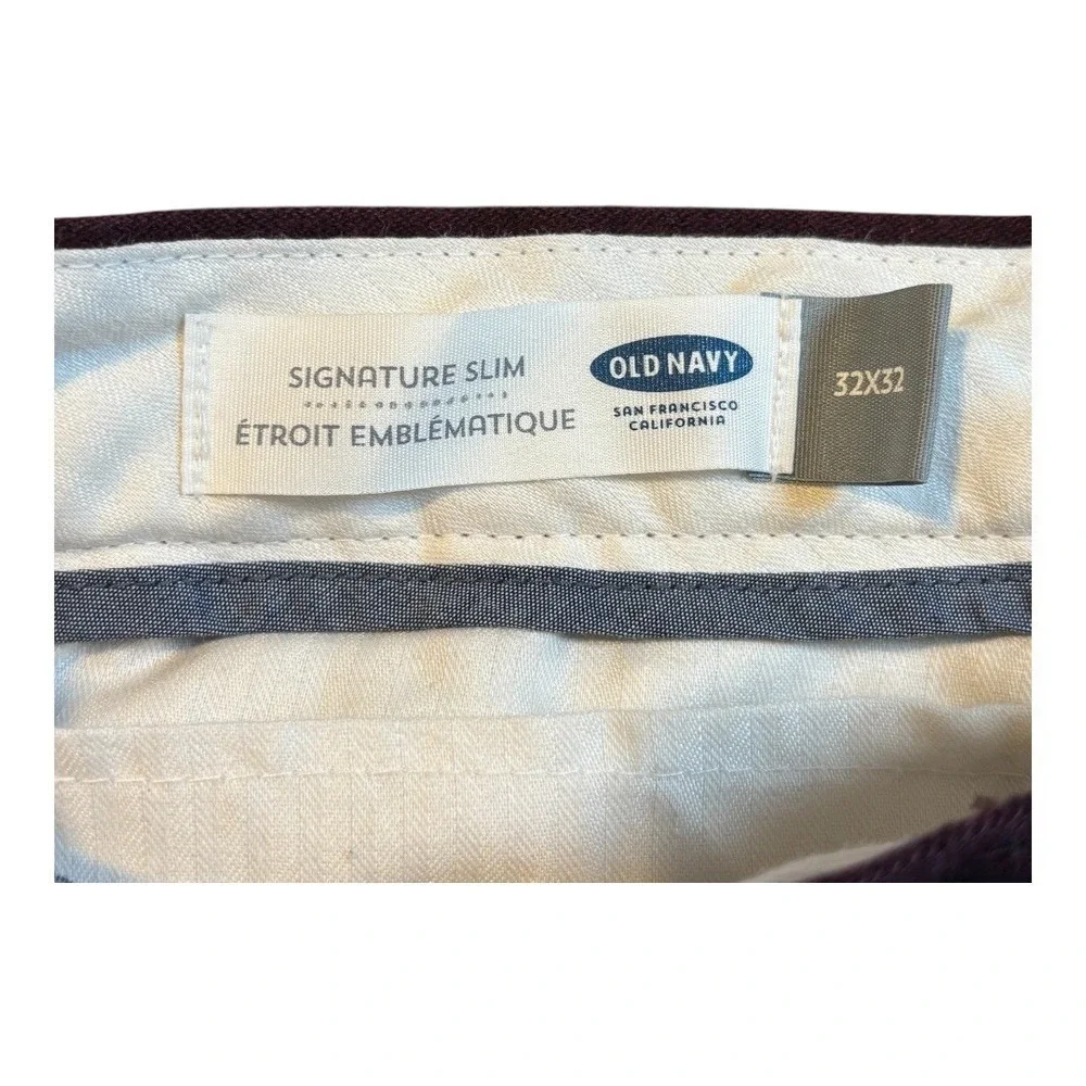 Old Navy Signature Slim Chino Pants‎ Mens 32x32 Maroon Burgundy Cotton Blend